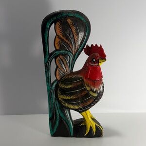 Colorful Hand-Carved Rooster Sculpture